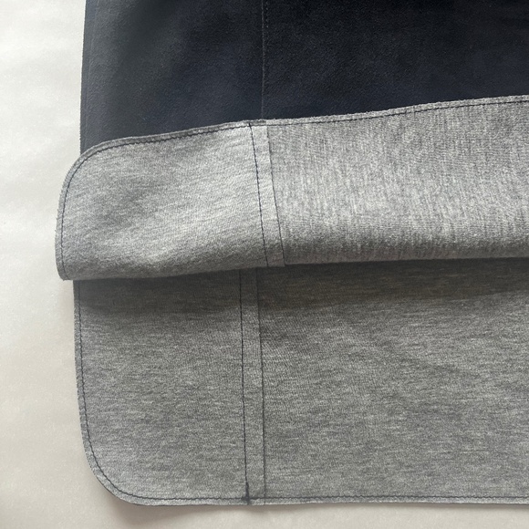 VINCE Navy Bonded Suede Night Out Navy Shift High Low Goat Leather Dress - Picture 12 of 15